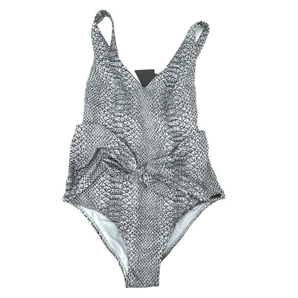 Prism Snake Print High Leg Tie Knot Black & White One Piece Swimsuit Small NWT - Picture 3 of 5
